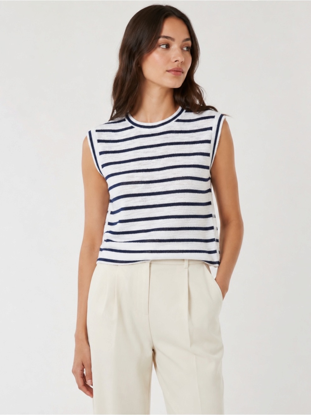 Sonoma Goods for Life Women’s PM Navy White Striped Sleeveless Knit Top